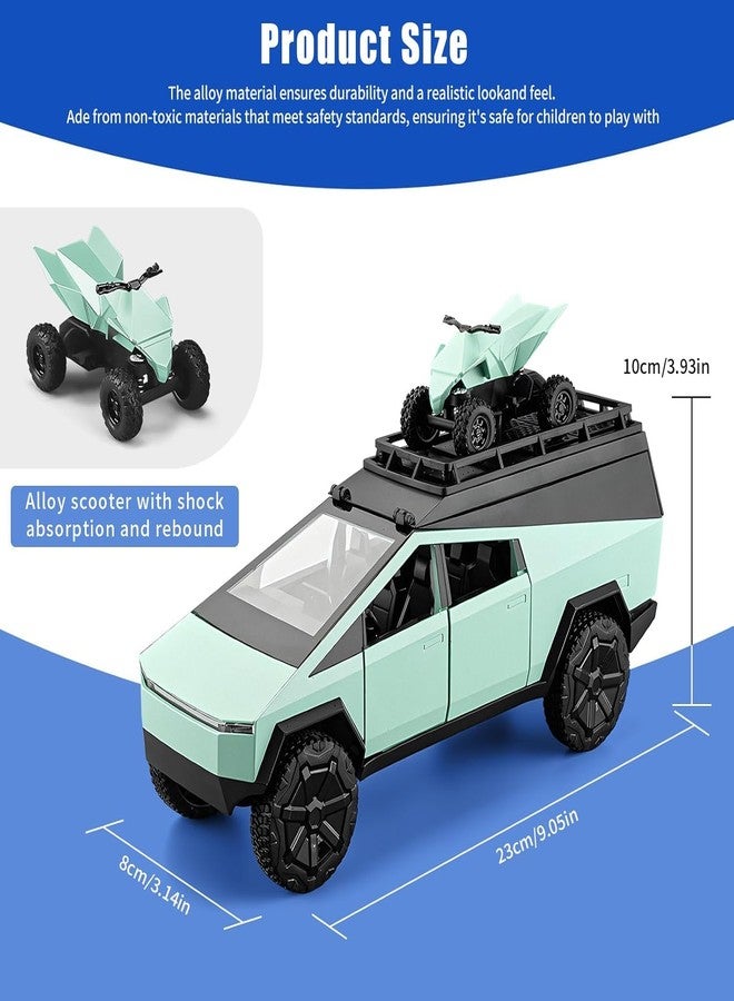 PEZYOX 1/24 Cybertruck Camper Van Model Diecast Metal Pickup Truck RV Motorhome Toys for Boys Age 3-8 with Light and Sound Pull Back Toy Cars Gift for Kids (Green) - Image 2