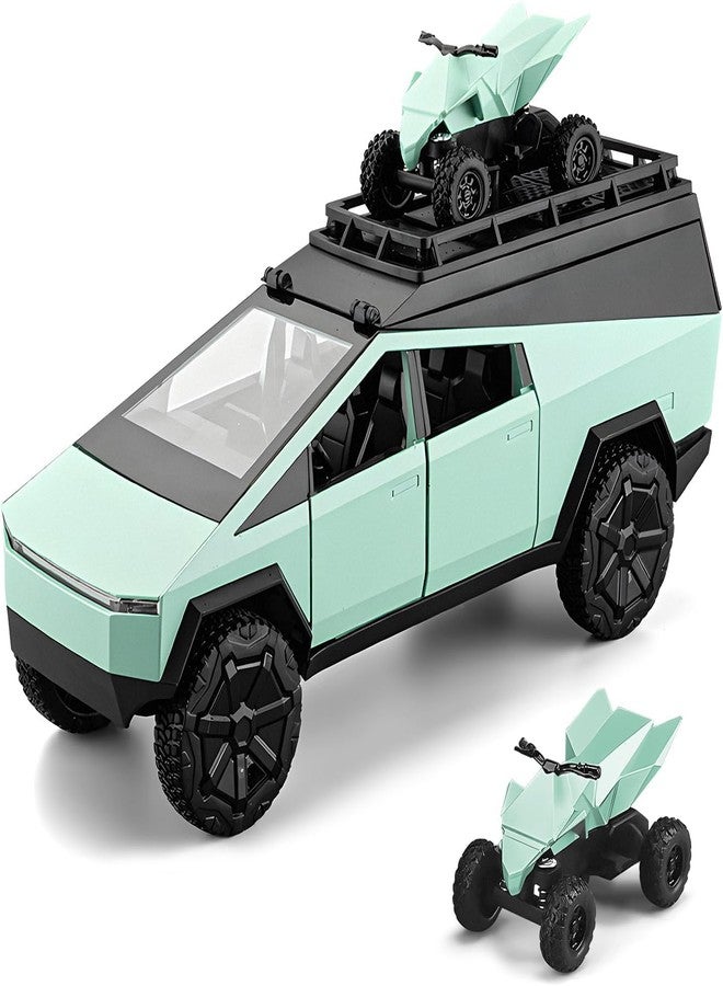 PEZYOX 1/24 Cybertruck Camper Van Model Diecast Metal Pickup Truck RV Motorhome Toys for Boys Age 3-8 with Light and Sound Pull Back Toy Cars Gift for Kids (Green) - Image 1