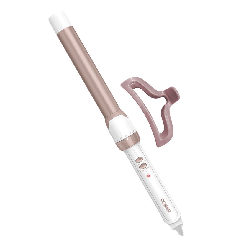 Conair Double Ceramic 1-Inch Curling Wand with Claw Clip, Produces Flawless Waves, Curling Iron for Use on Medium and Long Hair, 30 Heat Setting Curling Iron, White - Image 1