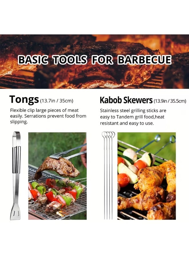 بلومنغ تايم مجموعة أدوات الشواء المصنوعة من الفولاذ المقاوم للصدأ مع سكين وفرشاة وشوكة وملعقة وملقط وحقيبة أكسفورد - Image 2