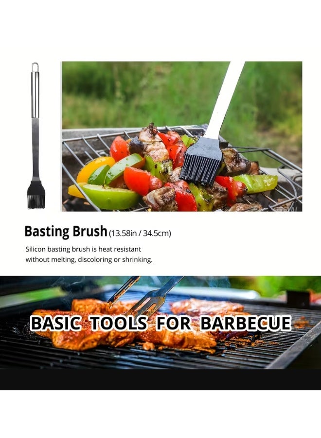 بلومنغ تايم مجموعة أدوات الشواء المصنوعة من الفولاذ المقاوم للصدأ مع سكين وفرشاة وشوكة وملعقة وملقط وحقيبة أكسفورد - Image 3