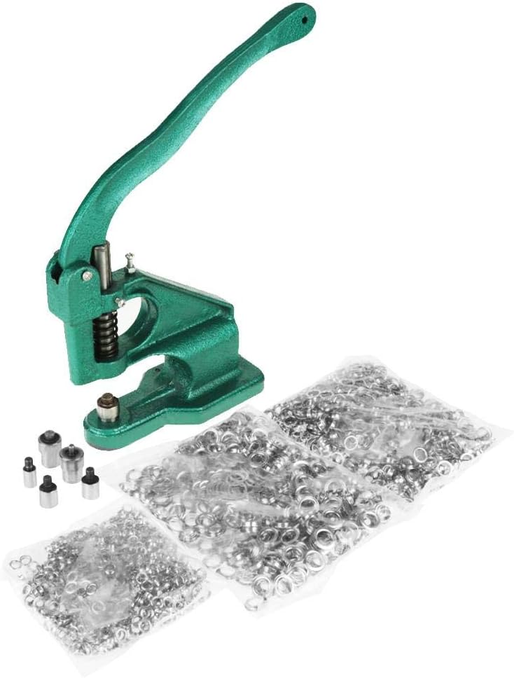 كلاراكو ماكينة ضغط يدوية لثقب الحلقات المعدنية، ماكينة ضغط يدوية لثقب الحلقات المعدنية بثلاثة قوالب، مجموعة أدوات الحلقات المعدنية مع 1500 قطعة من الحلقات المعدنية، أداة فتحات لللافتات واللافتات والمظلات والملصقات والستائر والطباعة الرقمية - Image 1