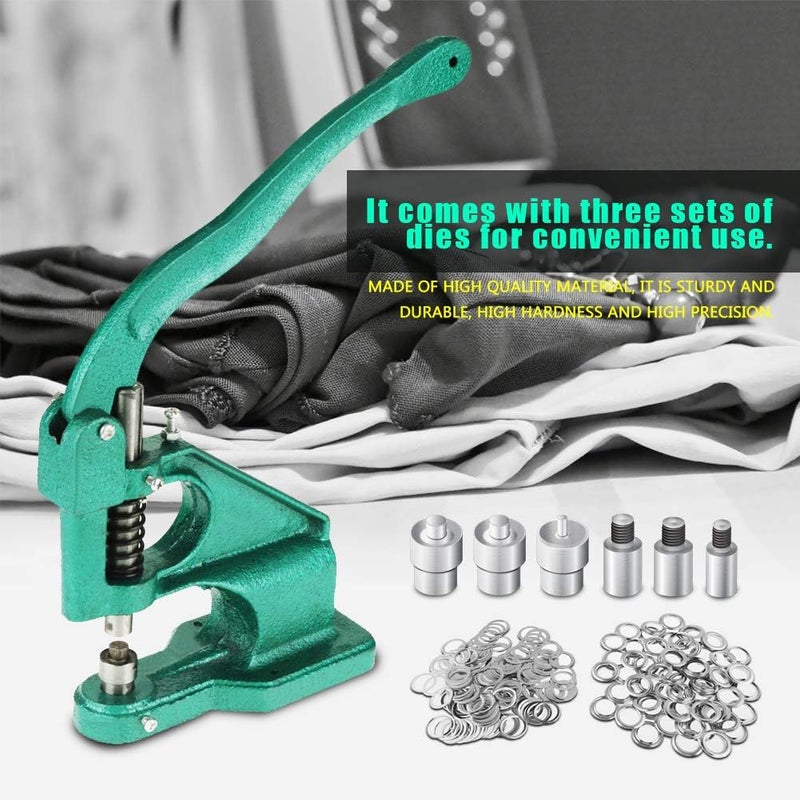 كلاراكو ماكينة ضغط يدوية لثقب الحلقات المعدنية، ماكينة ضغط يدوية لثقب الحلقات المعدنية بثلاثة قوالب، مجموعة أدوات الحلقات المعدنية مع 1500 قطعة من الحلقات المعدنية، أداة فتحات لللافتات واللافتات والمظلات والملصقات والستائر والطباعة الرقمية - Image 2
