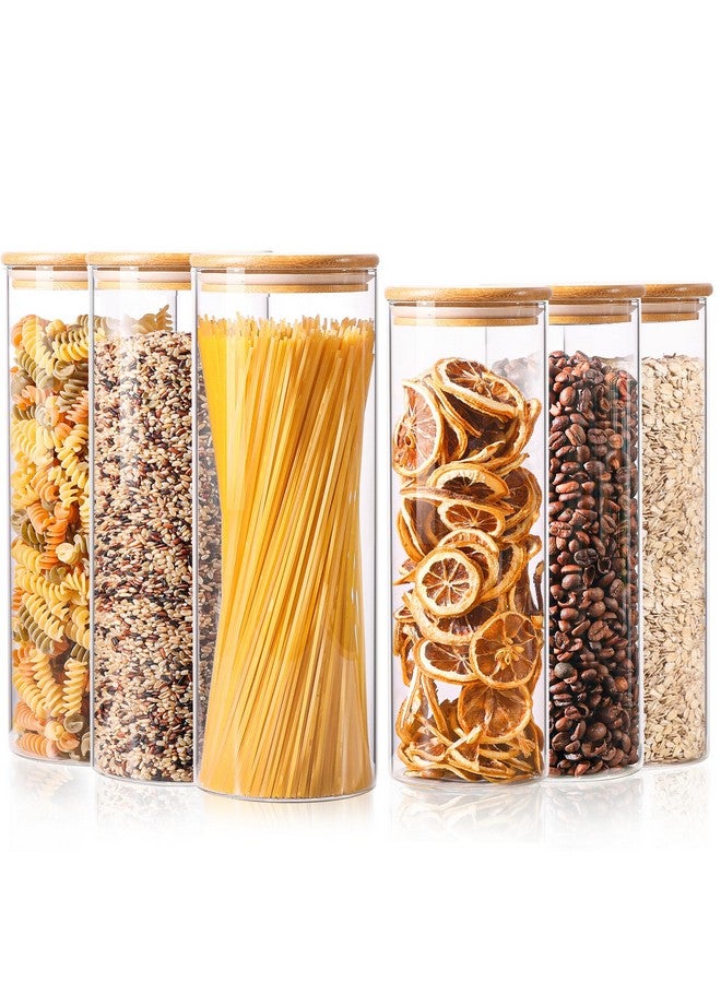 ComSaf Glass Food Storage Jars Set of 6, Tall Glass Storage Containers with Lids, Spaghetti Jar, Canisters Set for the kitchen, Pasta, Flour, Nuts, Oat, Coffee and Sugar Container, Pantry Organization - Image 1