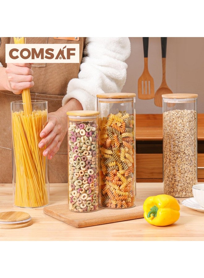 ComSaf Glass Food Storage Jars Set of 6, Tall Glass Storage Containers with Lids, Spaghetti Jar, Canisters Set for the kitchen, Pasta, Flour, Nuts, Oat, Coffee and Sugar Container, Pantry Organization - Image 4