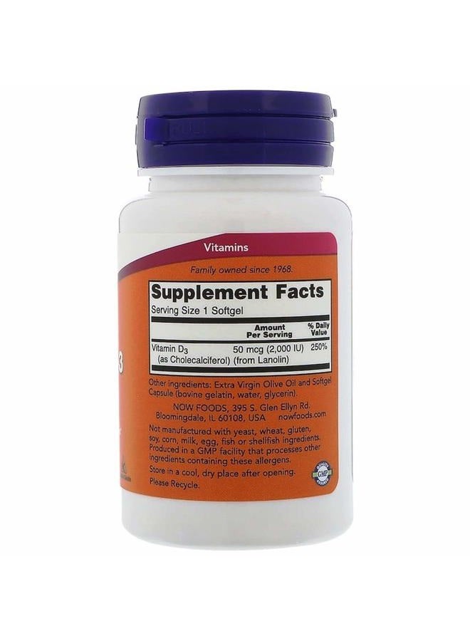 Now Foods Vitamin D-3 2000iu, 120 Softgels - Image 2