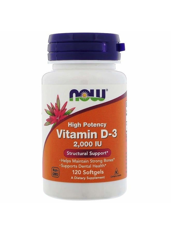 Now Foods Vitamin D-3 2000iu, 120 Softgels - Image 1