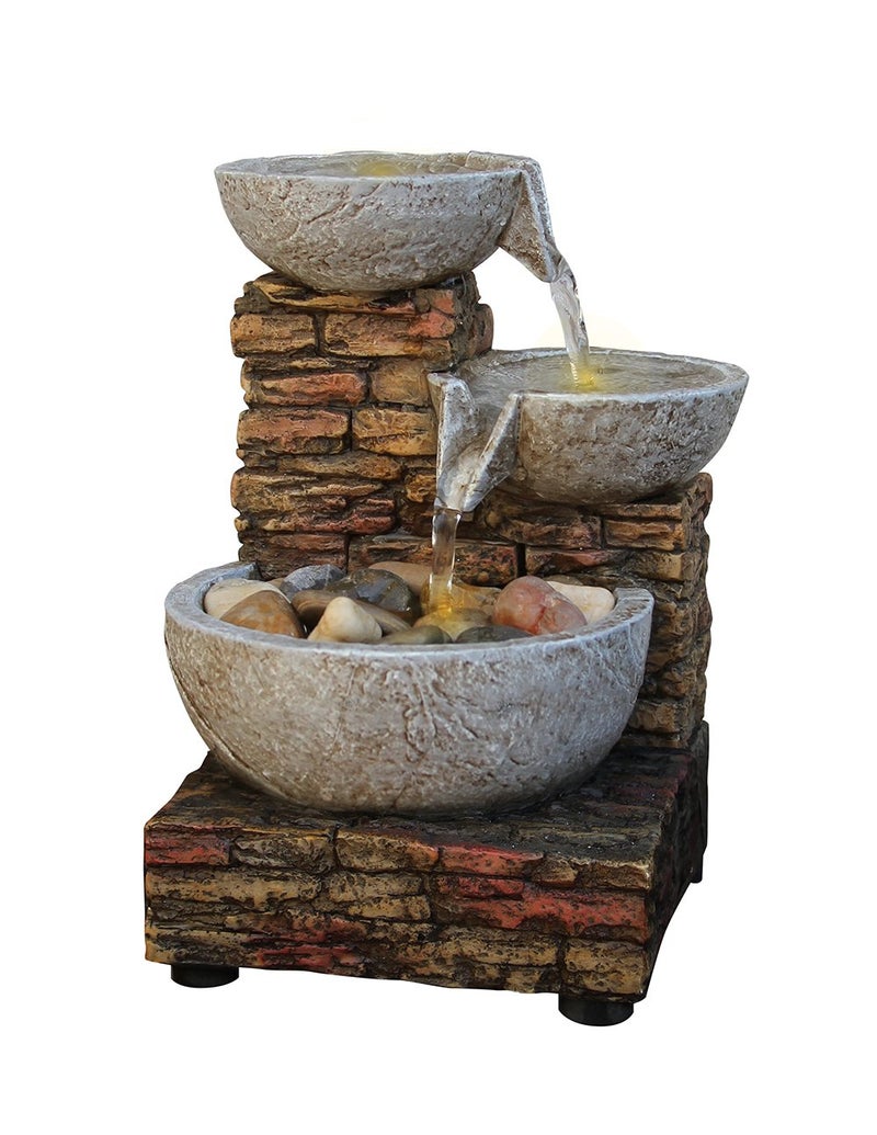 Nature's Mark 6" H Cascading Bowl and Brick LED Fountain (Adapter Included Free) - Image 1