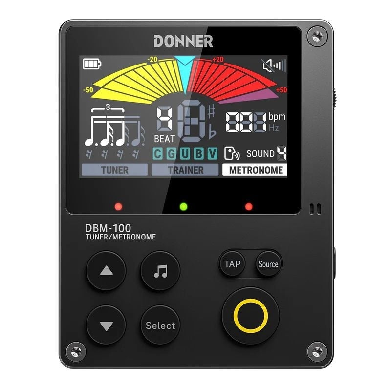 دونر DBM‑100 أسود جهاز إيقاع رقمي قابل لإعادة الشحن 3 في 1 مع مولد نغمات وشاشة LCD ملونة للجيتار والباس والكمان والأوكيلي - Image 5