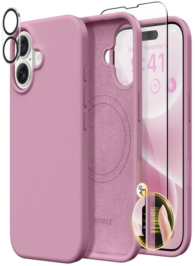 GONEZ Magnetic for iPhone 16 Case, Compatible with MagSafe, [Screen Protector + Camera Lens Protector], Liquid Silicone Shockproof Protective Phone Case for iPhone 16 6.1", Blackcurrant - Image 1