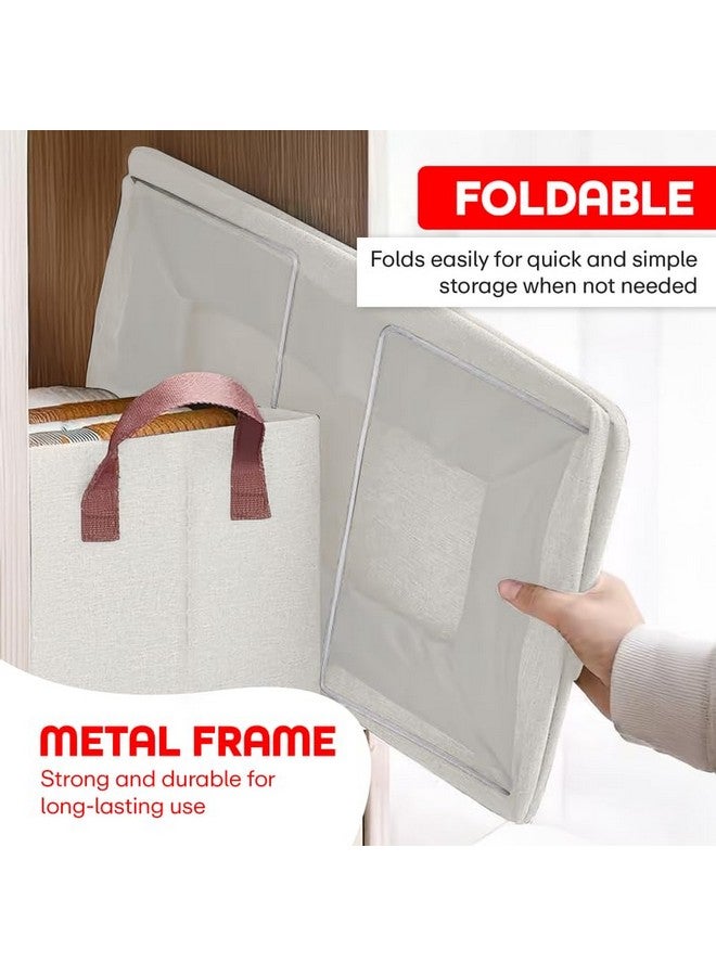 PRIME PICK PRIME PICK XL Oxford Cloth Organizer Durable Foldable Storage Box with Metal Frame & Handles Begie Breathable & Washable for Jeans T-shirts Socks Sweaters Pants Versatile Home Storage Solution Pack 2  - Image 4