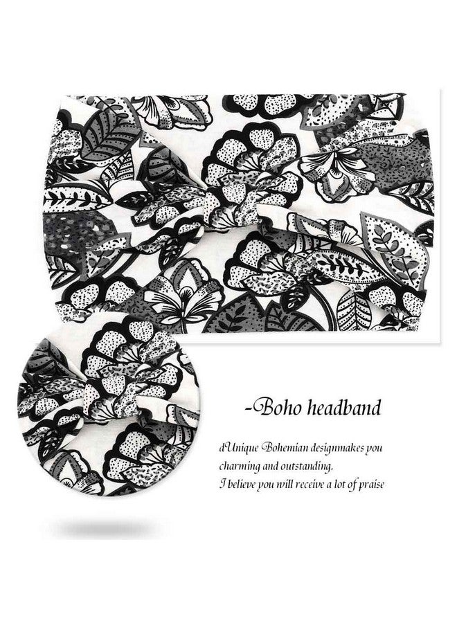Bohend Boho Headbands Wide Knotted Hair Bands Fashion Printing Bandeau Travel Stretchy Cotton Headband Sport Yoga Hair Accessories For Women And Girls (E) - Image 3