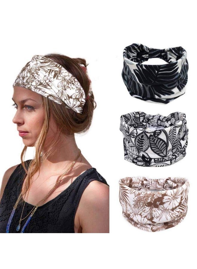 Bohend Boho Headbands Wide Knotted Hair Bands Fashion Printing Bandeau Travel Stretchy Cotton Headband Sport Yoga Hair Accessories For Women And Girls (E) - Image 1