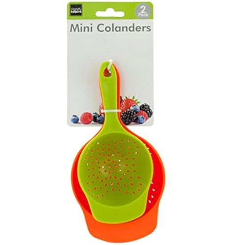 Brandobay Mini Colanders Set 2 Plastic Pack Kitchen Mesh Food Strainers Colander Handles Red Lime Green 65 and 75 Inch Strainer For Pasta Vegetables and Fruits