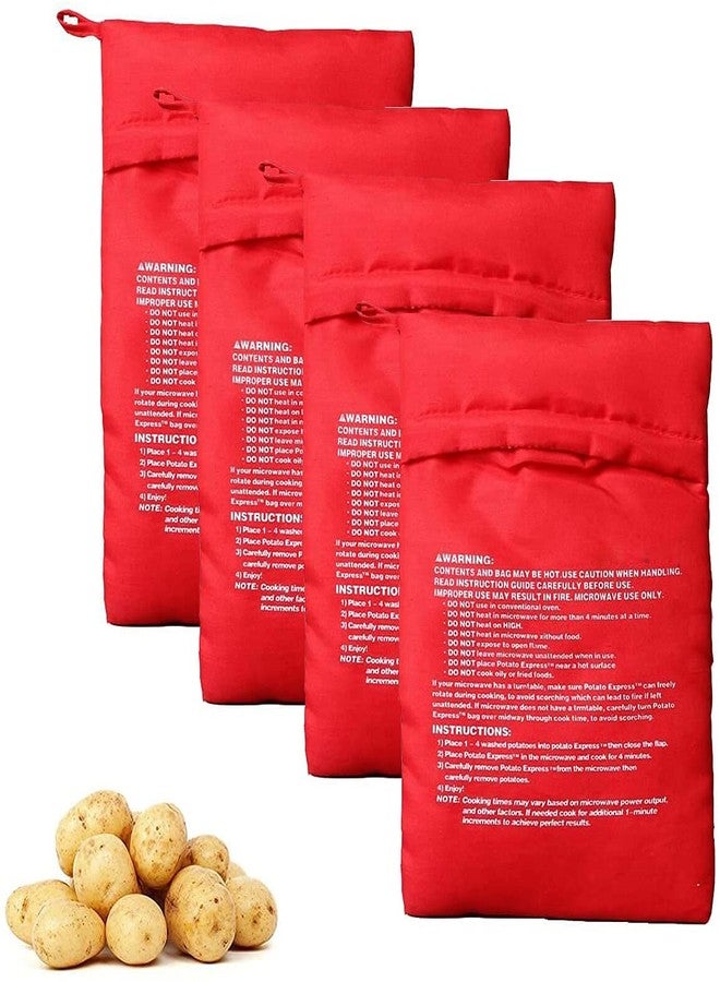 UPSTORE 4PCS Red Microwave Potato Bags Reusable Baked Bag Potato Microwave Baking Pouches for Potato Pouch Cooking in Just 4 Minutes - Image 1