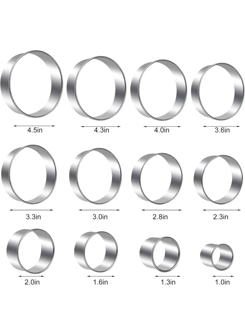12-Piece Round Cookie Cutter Set - Stainless Steel Circle Cutters for Baking, Donut Molds for Biscuits, Bread, Cakes u0026 Sandwiches - Image 3