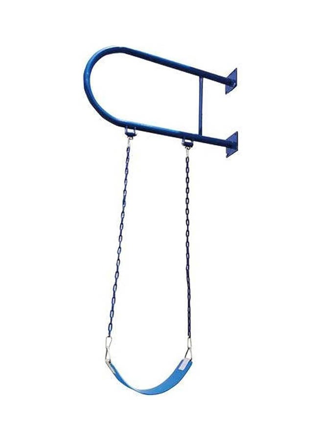 البدر مقعد ارجوحة جداري حديدي شديد التحمل مع حاجز حديدي وسلسلة مغطاة بالبلاستيك وخطافات كبس من البدر، رائعة للملعب والفناء الخلفي وغرفة اللعب (ازرق) - Image 1