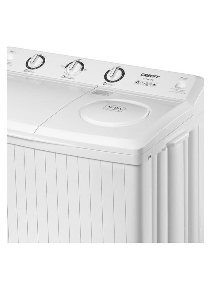 Craft Craft Semi-Automatic Twin Tub Washing Machine 12KG – CTT1B12W – Plastic Body, Lint Filter, Wash & Spin Timer, Multi-Directional Flow, Low Noise, Energy Saving, Powerful Cleaning - White - Image 2