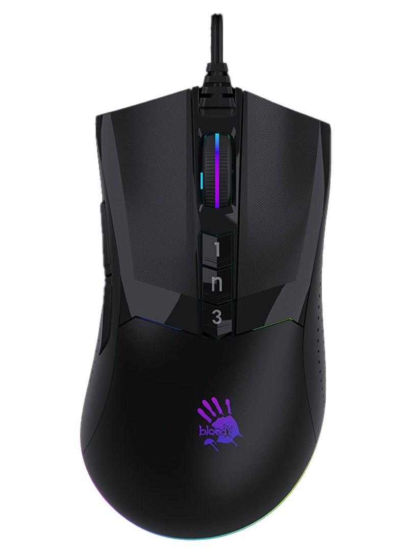 بلودي - ماوس الألعاب W90 Max RGB - مستشعر بصري BC3332-A 10000 نقطة في البوصة - معدل تقرير 2000 هرتز - 4 أنواع مفتاح إعداد LOD - استجابة المفتاح 1 مللي ثانية - عجلة مطاطية ذات حقن مزدوج - Image 1