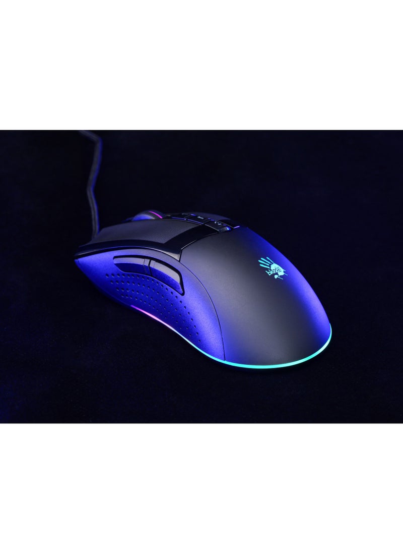 بلودي - ماوس الألعاب W90 Max RGB - مستشعر بصري BC3332-A 10000 نقطة في البوصة - معدل تقرير 2000 هرتز - 4 أنواع مفتاح إعداد LOD - استجابة المفتاح 1 مللي ثانية - عجلة مطاطية ذات حقن مزدوج - Image 1