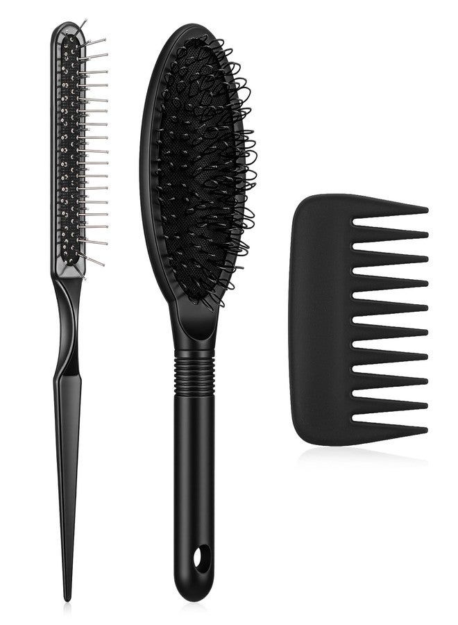 KFHENSOMR 3 Pcs Wig Brush Comb Set Premium Loop Wig Brush Hair Extension Wide Tooth Professional Extension Brushes with Ergonomic Travel Size Design for Human and Synthetic Hair Black - Image 1