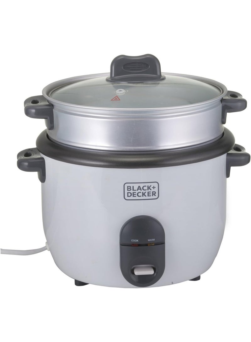 BLACK&DECKER Rice Cooker, 700W Power, 1.8L, Removable Non-Stick Bowl & Steaming Tray with Water Level Indicator, Glass Lid & Cool Touch for Healthy Meals, Easy to Use - Image 2