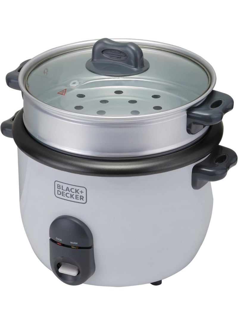 BLACK&DECKER Rice Cooker, 700W Power, 1.8L, Removable Non-Stick Bowl & Steaming Tray with Water Level Indicator, Glass Lid & Cool Touch for Healthy Meals, Easy to Use - Image 1