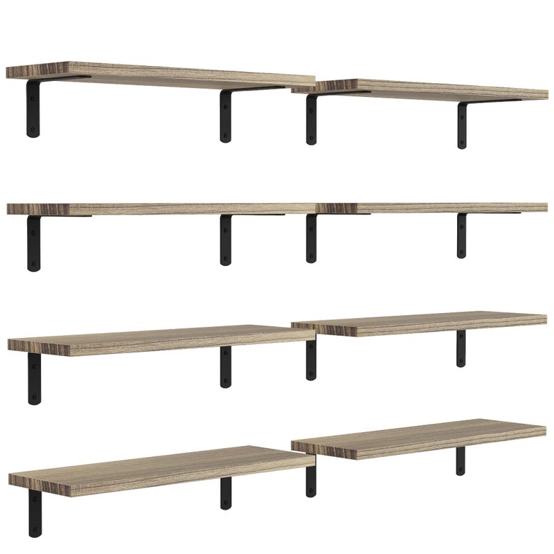 DOLLFIO Floating Shelves 8 Sets Wall Shelves Wood Floating Shelves for Bedroom Wall Dcor Wall Mounted Floating Bathroom Shelf for Storage Floating Book Shelf Living Room  Rustic Brown