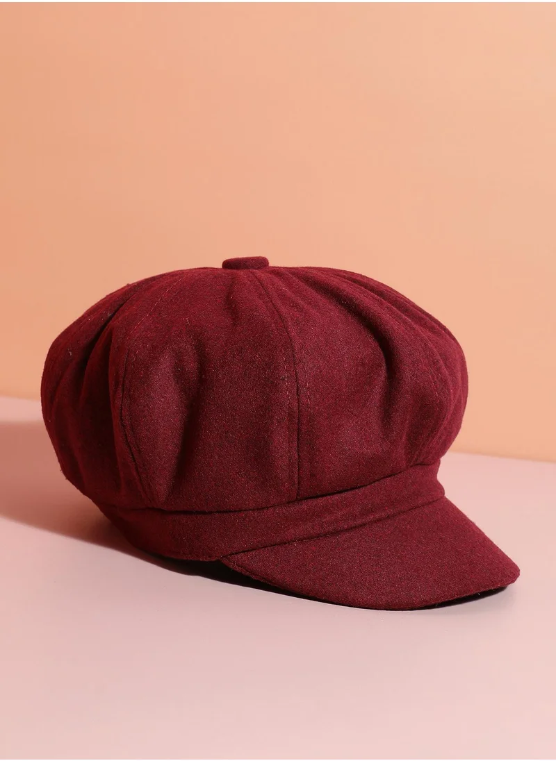 Haute Sauce Solid Maroon Vintage Newsboy Cap