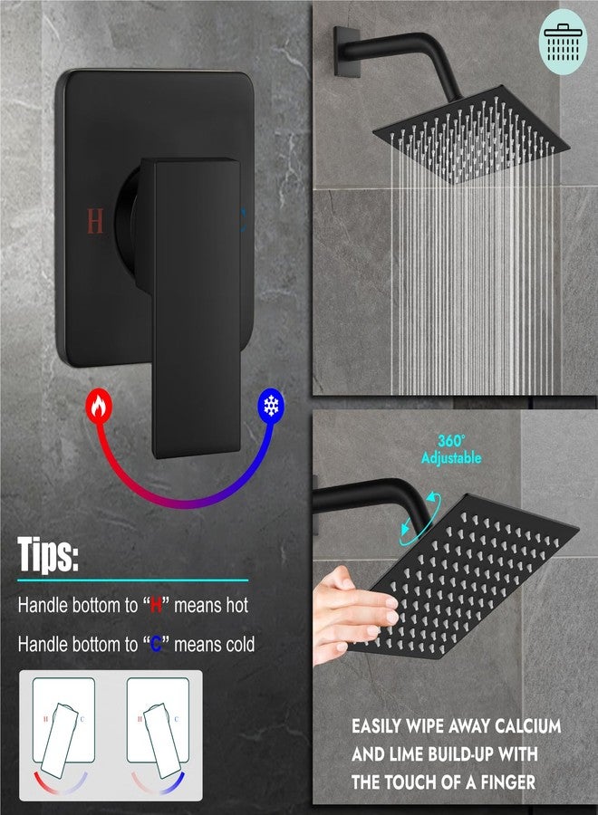 Heyalan 8 Inch Shower Head and Handle Set Square Shower Faucet Set Bathroom Rainfall Shower Faucet Set Stainless Steel Showerhead Single Function Shower Trim Kit,Male Thread Valve,Matte Black - Image 4