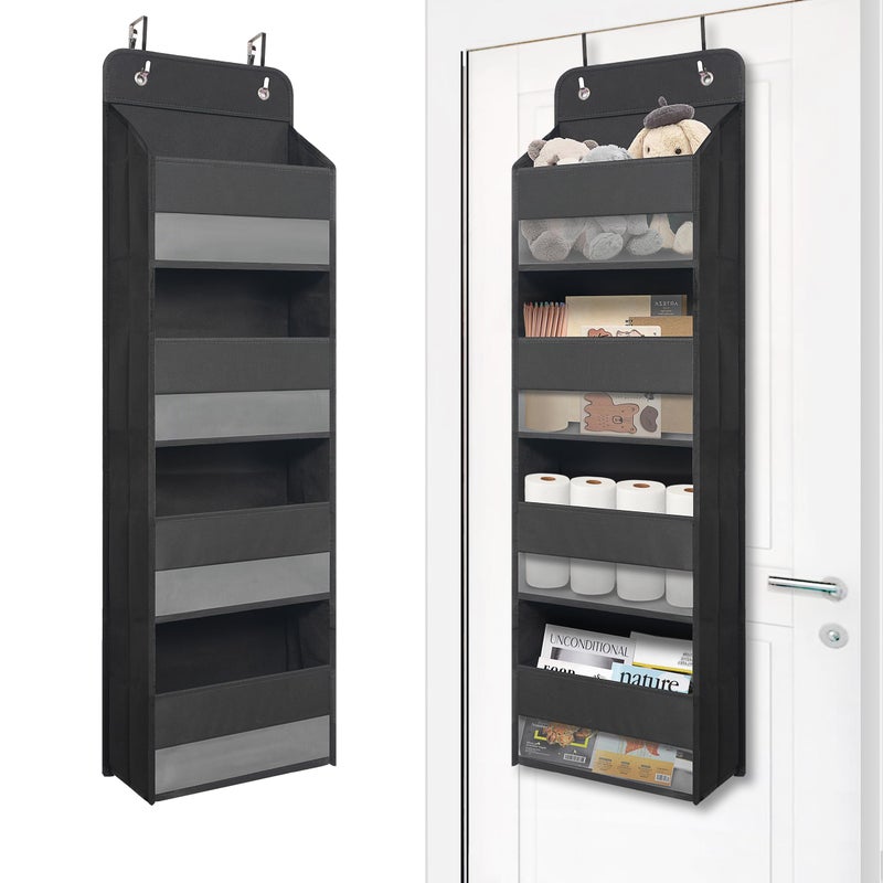 Giraffe Creation Over Door Organizer with 4 Large Capacity Pockets, Heavy Duty Hanging Organizer Storage for Closet Bathroom Nursery Bedroom Dorm, Toys Cosmetics Sundries and Baby Essentials, Black - Image 1