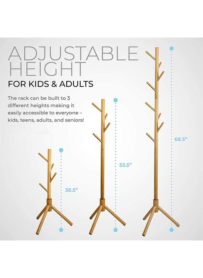 Arabest - Wooden Coat Hanger Tree with 8-hook Adjustable Height Hat Jacket and Sweater Hanger Easy to Assemble Elegant Design for Home or Office Lobbies and Entrances - Image 1