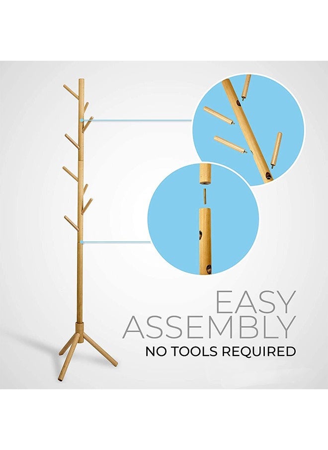 Arabest - Wooden Coat Hanger Tree with 8-hook Adjustable Height Hat Jacket and Sweater Hanger Easy to Assemble Elegant Design for Home or Office Lobbies and Entrances - Image 1