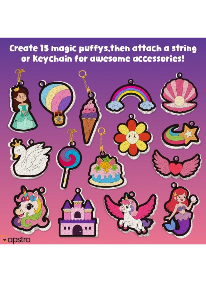 Capstro Magic Puffy 3D Foam Texture Painting Kit for Kids – Princess Castle Art & Craft Set with 15 Puffy Designs, 12 Color Pens, Water Pens & Keychains | Creative DIY Activity Toy – Princess Castle - Image 4