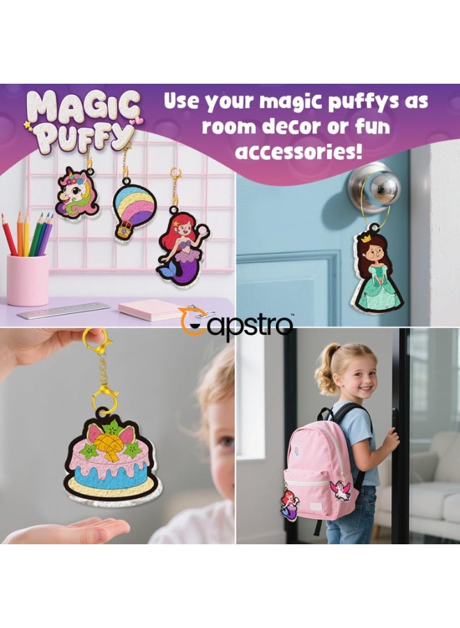 Capstro Magic Puffy 3D Foam Texture Painting Kit for Kids – Princess Castle Art & Craft Set with 15 Puffy Designs, 12 Color Pens, Water Pens & Keychains | Creative DIY Activity Toy – Princess Castle - Image 2