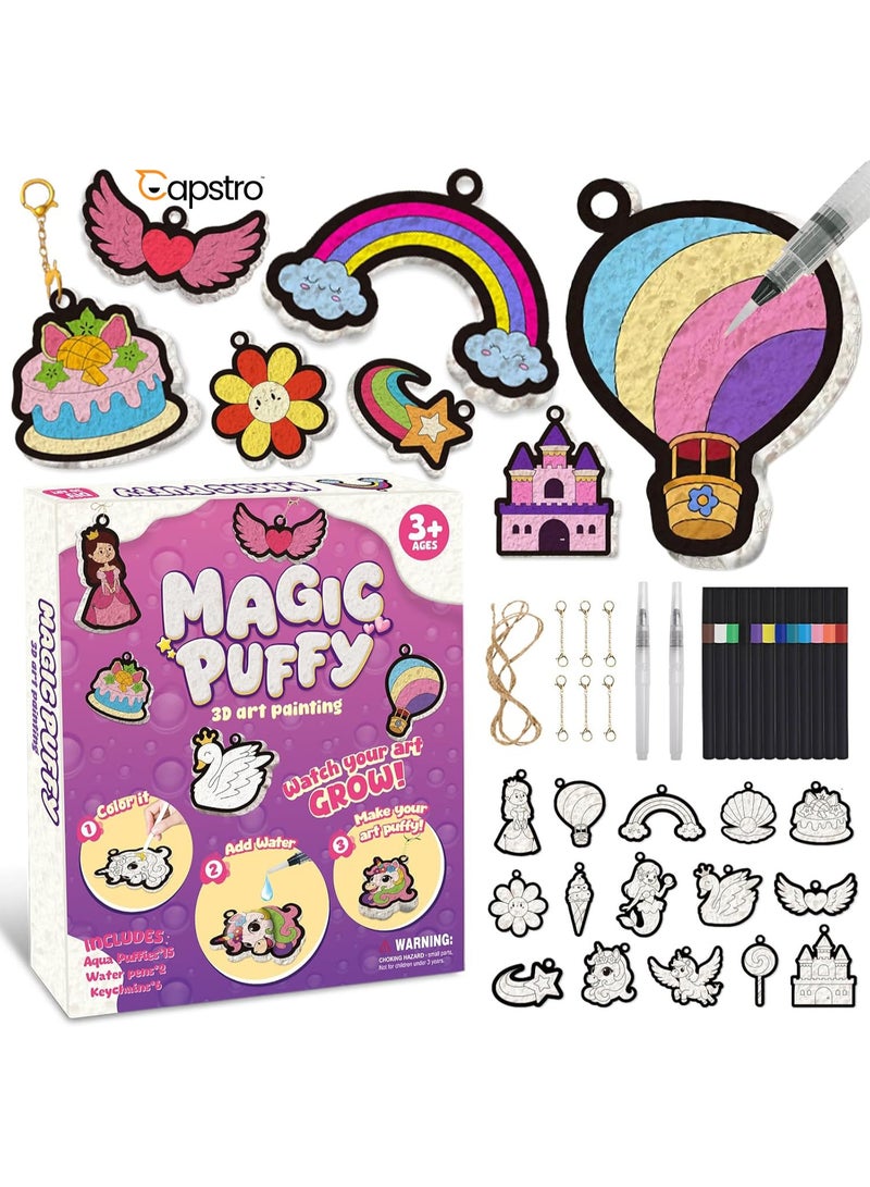 Capstro Magic Puffy 3D Foam Texture Painting Kit for Kids – Princess Castle Art & Craft Set with 15 Puffy Designs, 12 Color Pens, Water Pens & Keychains | Creative DIY Activity Toy – Princess Castle - Image 1