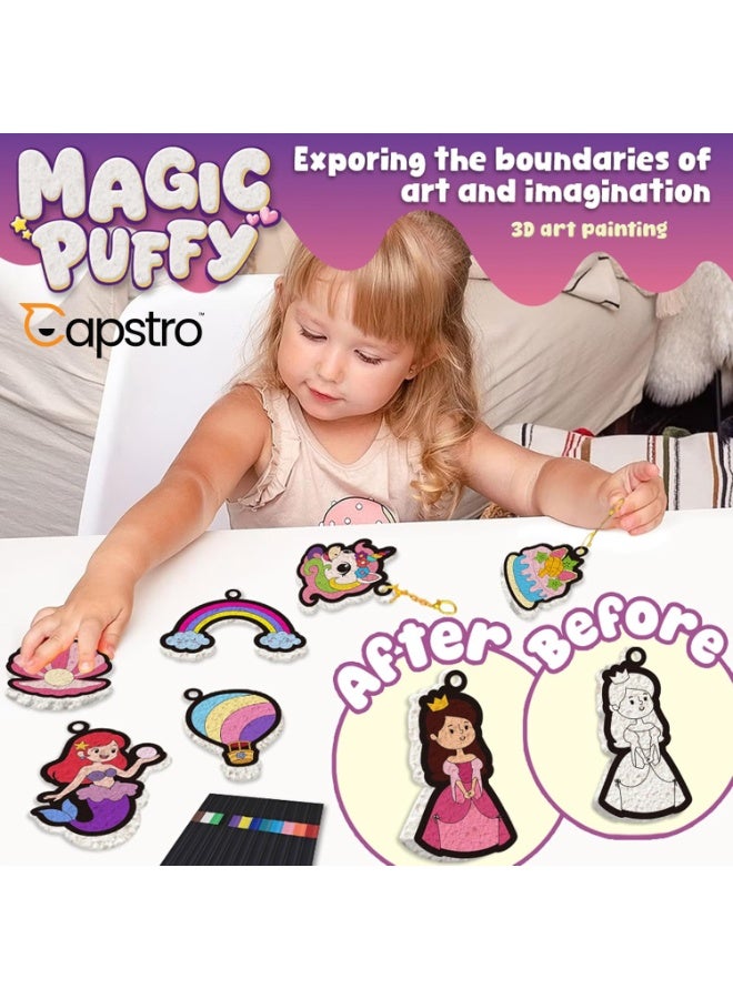 Capstro Magic Puffy 3D Foam Texture Painting Kit for Kids – Princess Castle Art & Craft Set with 15 Puffy Designs, 12 Color Pens, Water Pens & Keychains | Creative DIY Activity Toy – Princess Castle - Image 5