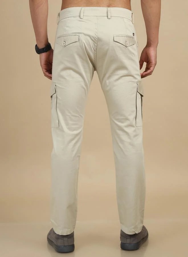 Bushirt Men Cream Smart Slim Fit Cargo Pants