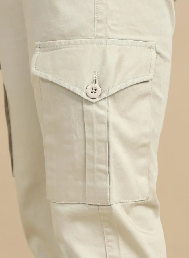Bushirt Men Cream Smart Slim Fit Cargo Pants