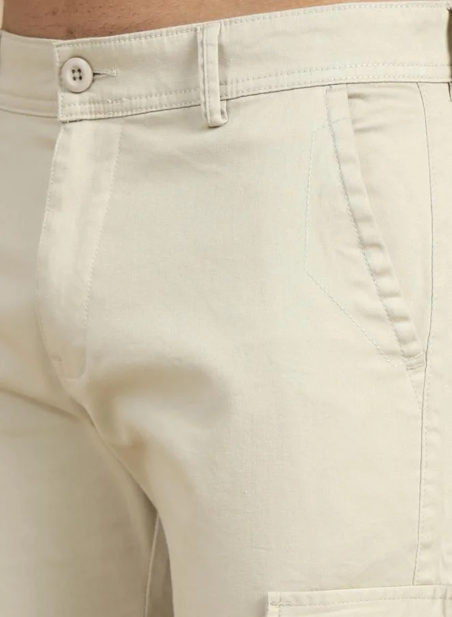 Bushirt Men Cream Smart Slim Fit Cargo Pants