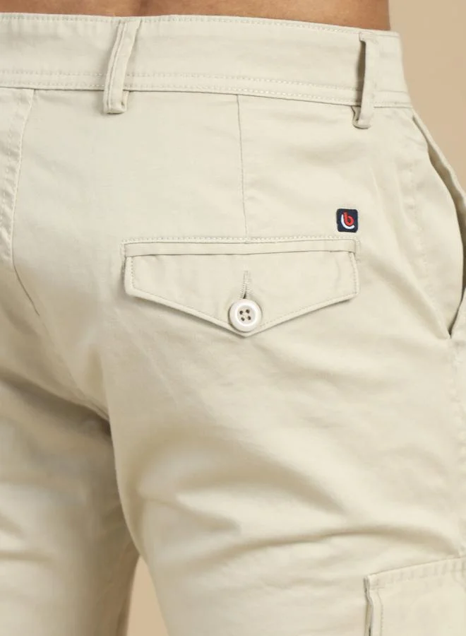 Bushirt Men Cream Smart Slim Fit Cargo Pants