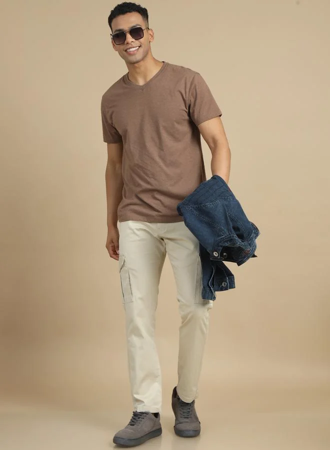 Bushirt Men Cream Smart Slim Fit Cargo Pants