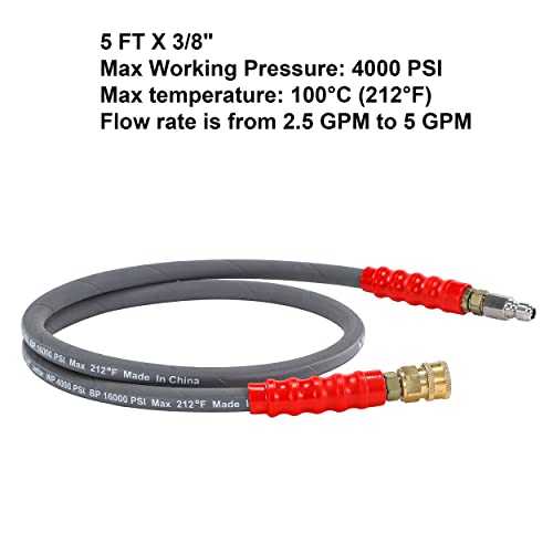 M MINGLE Pressure Washer Jumper Hose, 5 FT Whip Hose for Power Washer, Hose Reel Connector with 3/8 Inch Quick Connect - Image 2