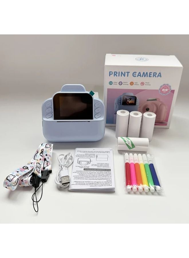 Blue Instant Print Camera Bundle With Photo Paper Stickers Pen MP3 Player - Image 1