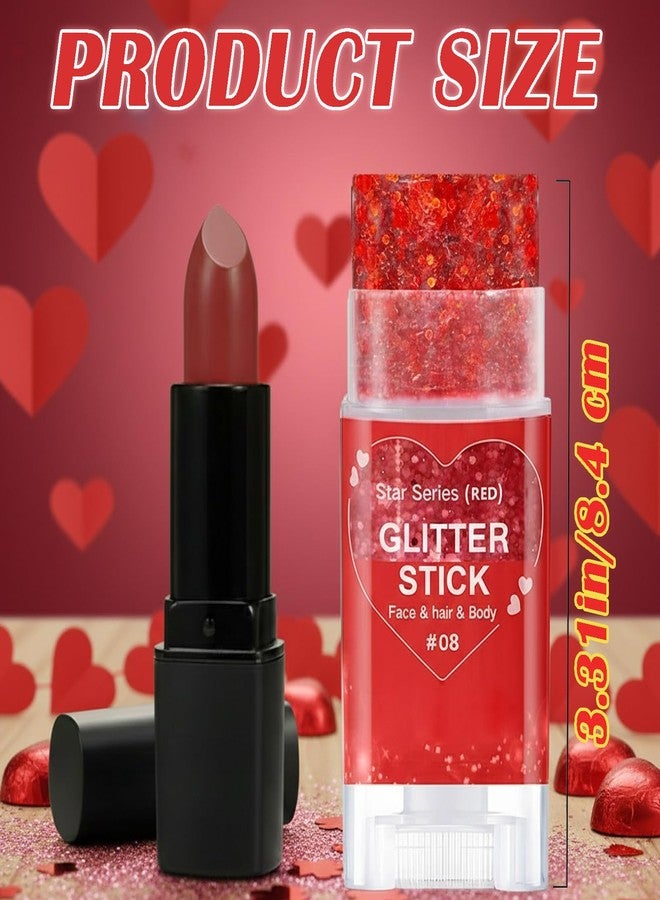 Paminify Red Body Hair Glitter Stick for Kids, Patriotic Cheer Face Glitter Stick,Waterproof Halloween Cosplay Chunky Sequins Glitter Makeup,Rave Carnival Singer Concert Mardi Gras Party Accessories - Image 4