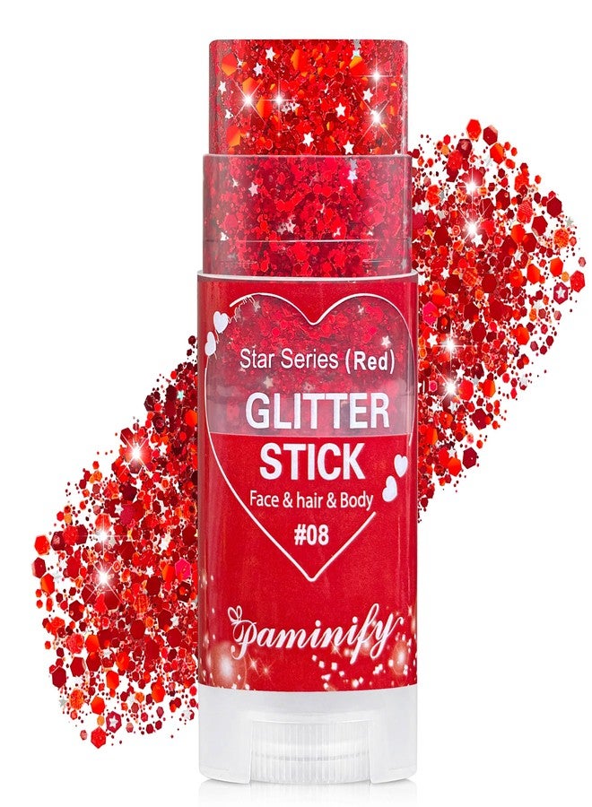 Paminify Red Body Hair Glitter Stick for Kids, Patriotic Cheer Face Glitter Stick,Waterproof Halloween Cosplay Chunky Sequins Glitter Makeup,Rave Carnival Singer Concert Mardi Gras Party Accessories - Image 1