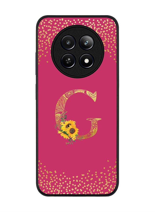 Stylizedd Rugged Black edge case for Realme 12 / Realme 12x, Slim fit Case Cover - Custom Monogram Initial Letter Floral Pattern Alphabet - G ( Deep Pink Rose ) - Image 1