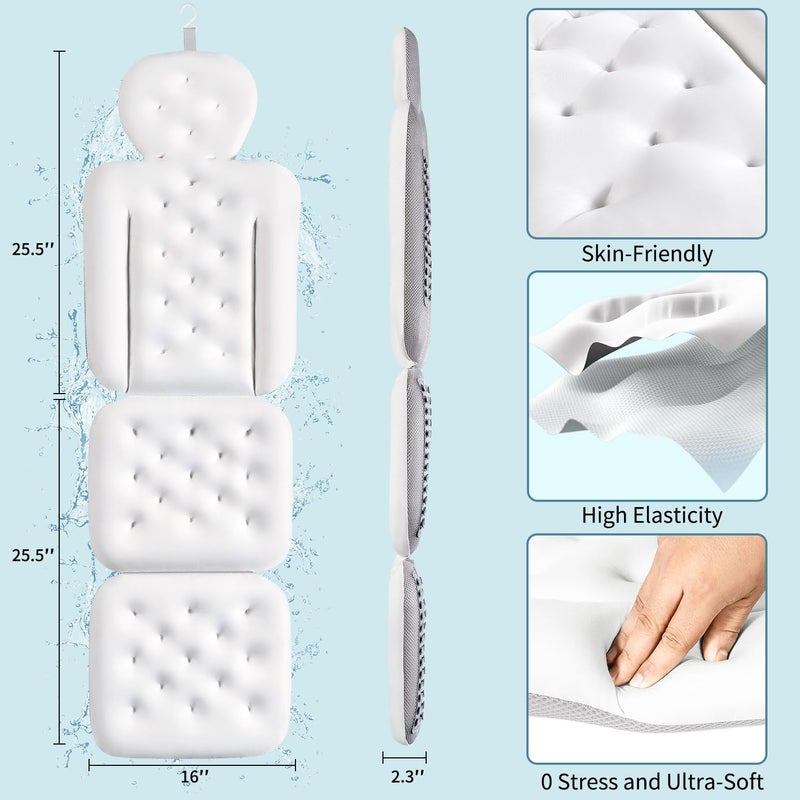 VOXOR Full Body Bath Pillow for Bathtub, Thick Bathtub Cushion with Laundry Bag, Luxury Tub Pillow for Bath for Headrest Neck and Back Support White 51" x 16" - Image 4