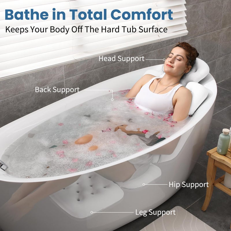 VOXOR Full Body Bath Pillow for Bathtub, Thick Bathtub Cushion with Laundry Bag, Luxury Tub Pillow for Bath for Headrest Neck and Back Support White 51" x 16" - Image 3