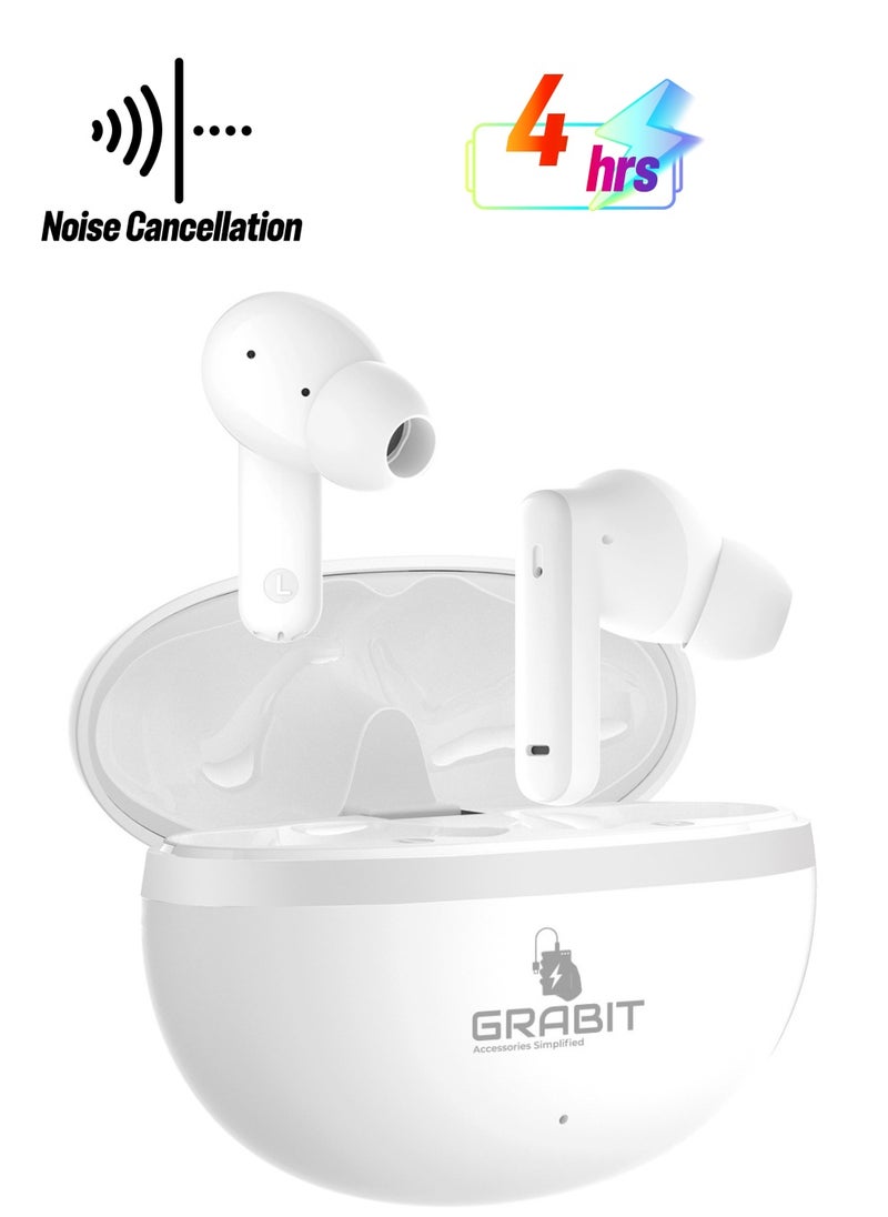 GRABIT - True Wireless Earbuds ANC & ENC for Clear Sound enjoy deep bass and noise-free calls with ANC + ENC technology. With 4-5 hours playtime, a 300mAh charging case, and fast 1.5-hour charging, stay powered all day. Compatible with iPhone, Samsung, OnePlus, Xiaomi, Huawei, Google Pixel, iPads, and more perfect for work, travel, and workouts. - Image 1